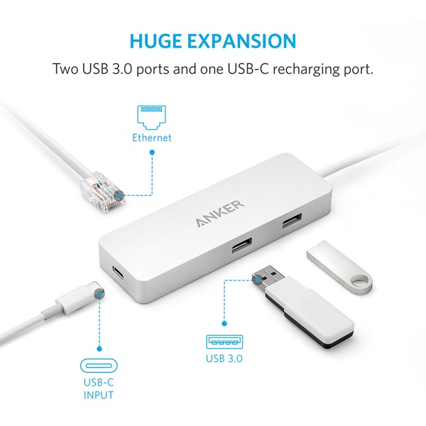 Bộ chuyển USB-C Hub Anker chia cổng USB 3.0, LAN và Power Delivery