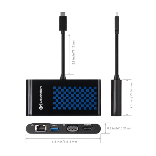 Cáp chuyển USB-C ra HDMI + VGA + Ethernet + USB 3.0