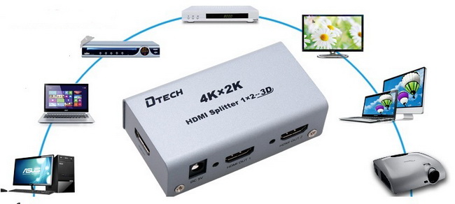 bộ chia hdmi 2 màn hình Dtech 4K 2K cao cấp