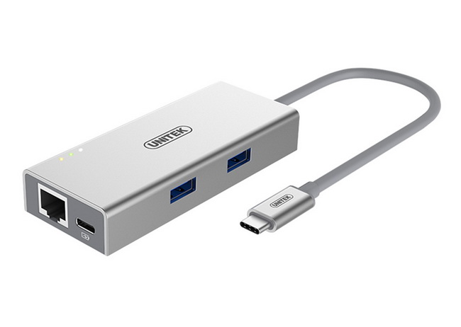 Bộ chuyển USB-C to 2 cổng USB 3.0 và cổng mạng Lan Ethernet - Cáp USB Type-C ra USB 3.0 + Lan Ethernet - USB-C to 2-Port USB 3.0 Hub with Ethernet Adapter